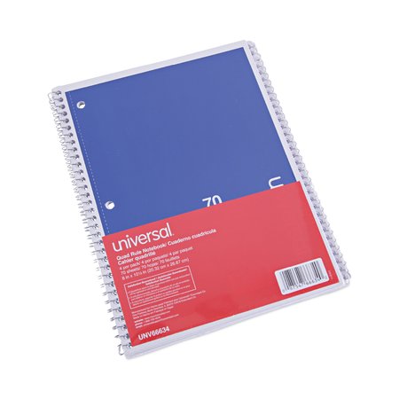 UNIVERSAL Wirebound Notebook, 4 sq/in Quad Rule, 10.5 x 8, White, 70 Sheets, PK4 UNV66634